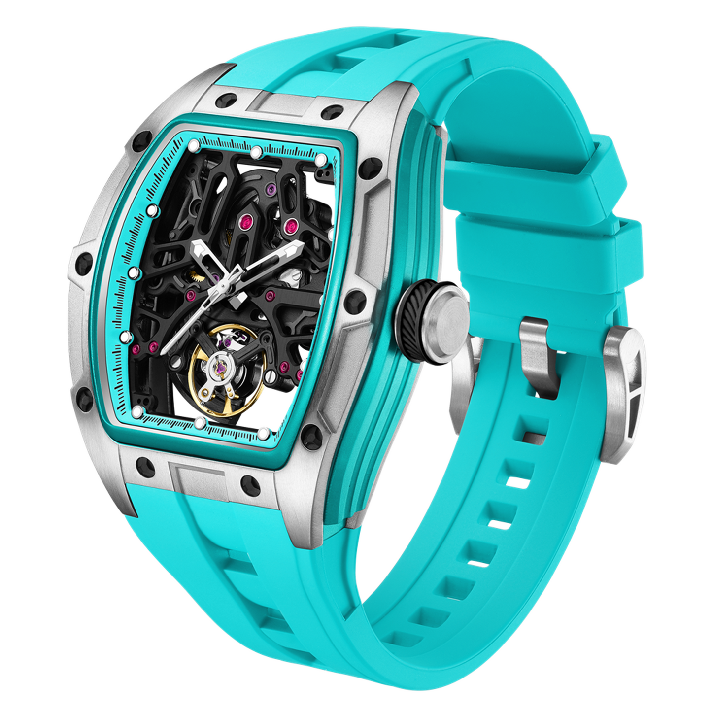 New Skeleton Dial Watches for Men Stainless Steel Case Automatic Mechanical Wristwatch Waterproof Luminous Sport Watch 9198-1