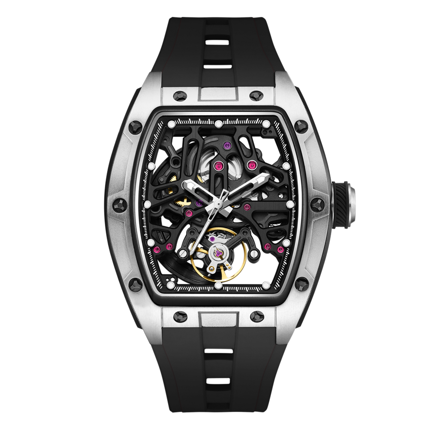 New Skeleton Dial Watches for Men Stainless Steel Case Automatic Mechanical Wristwatch Waterproof Luminous Sport Watch 9198-1