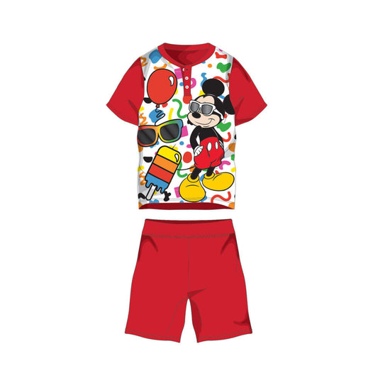 Nyári rövid ujjú gyerek pamut pizsama - Disney Mickey egér - piros - 122-0